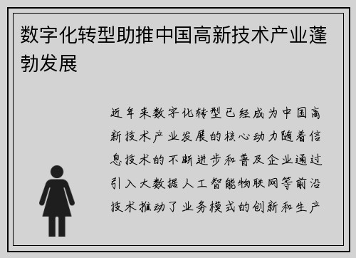 数字化转型助推中国高新技术产业蓬勃发展